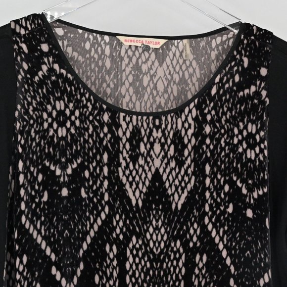 REBECCA TAYLOR Womens 100% Silk Velvet Snake Print Burnout Dolman Black Size 10 - Picture 3 of 9